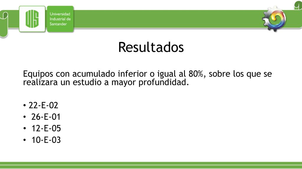 Resultados Equipos con acumulado inferior o igual al 80%, sobre los que se realizara un estudio a mayor profundidad.
