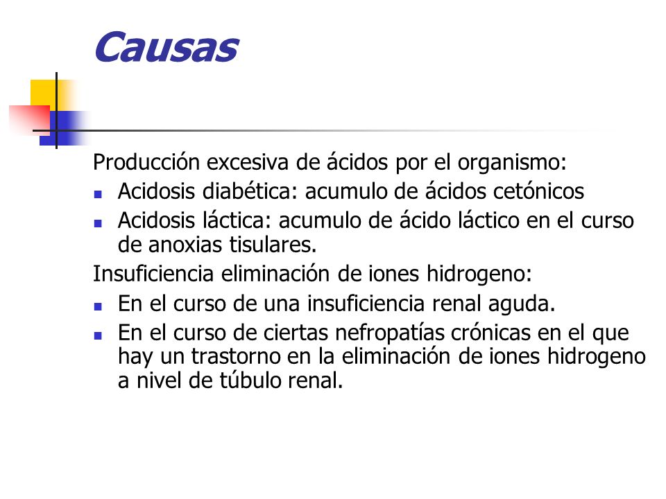 Causas Producción excesiva de ácidos por el organismo: