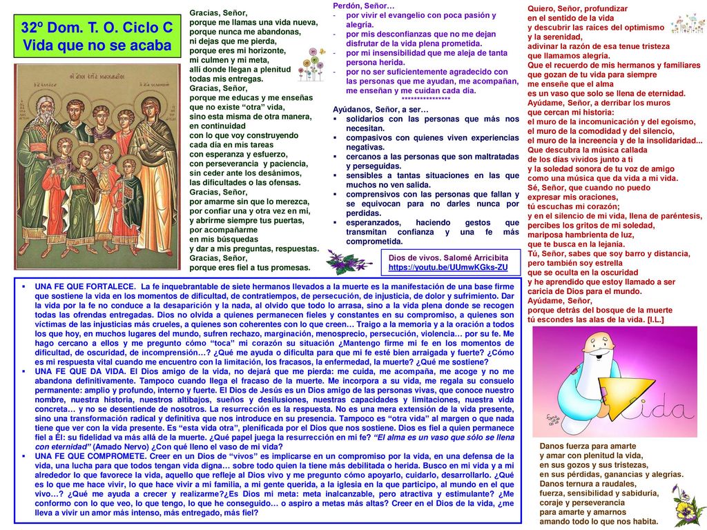 32º Dom. T. O. Ciclo C Vida que no se acaba Perdón, Señor…