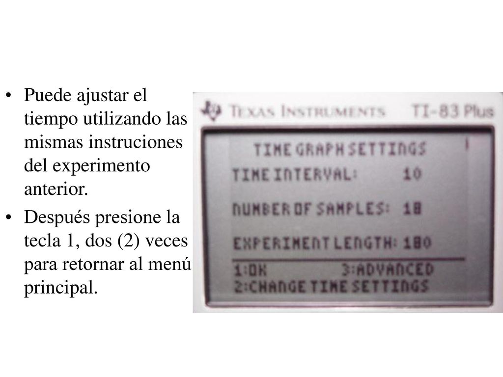 Puede ajustar el tiempo utilizando las mismas instruciones del experimento anterior.