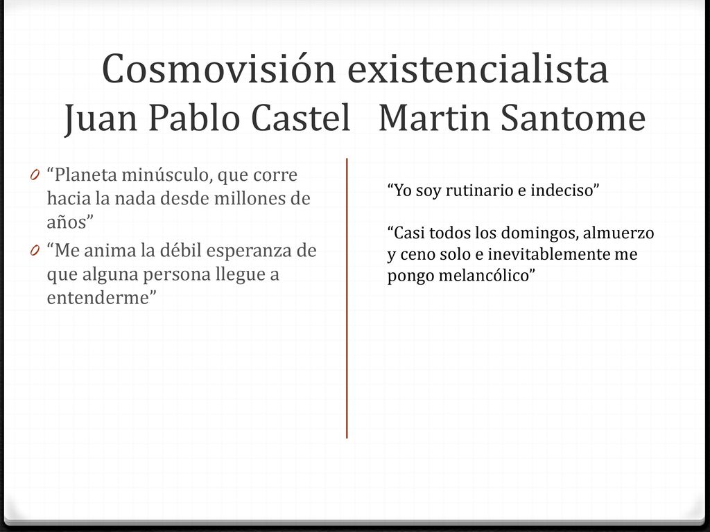 Cosmovisión existencialista Juan Pablo Castel Martin Santome
