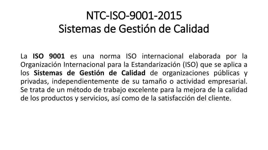 NTC-ISO Sistemas de Gestión de Calidad