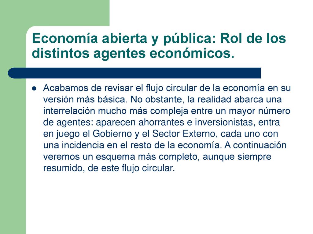 Economía abierta y pública: Rol de los distintos agentes económicos.