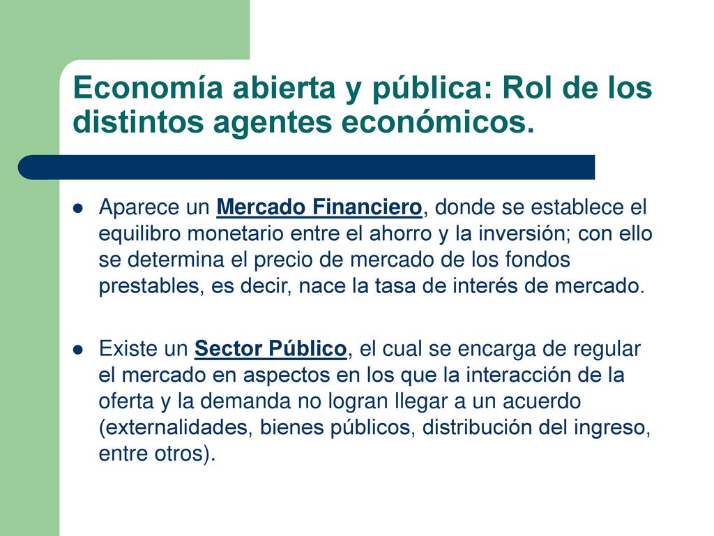 Economía abierta y pública: Rol de los distintos agentes económicos.