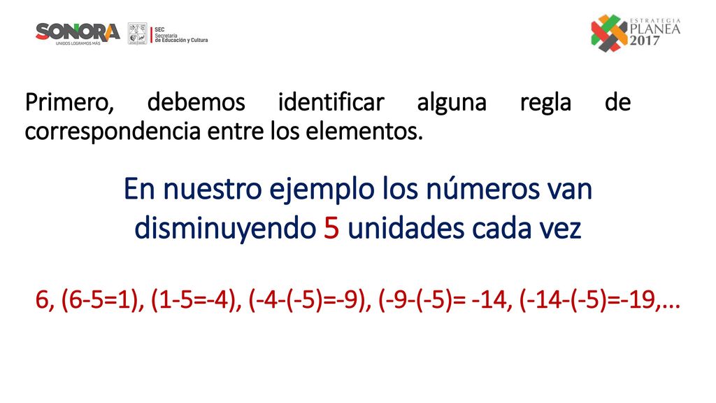 En nuestro ejemplo los números van disminuyendo 5 unidades cada vez