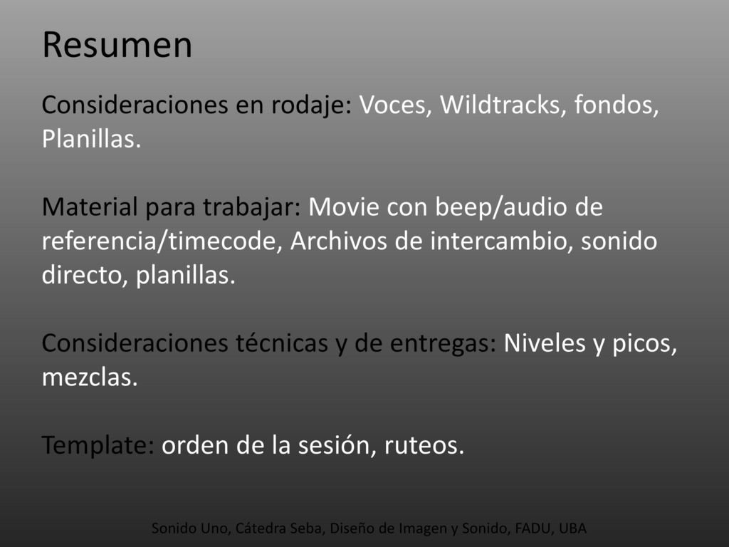 Sonido Uno, Cátedra Seba, Diseño de Imagen y Sonido, FADU, UBA