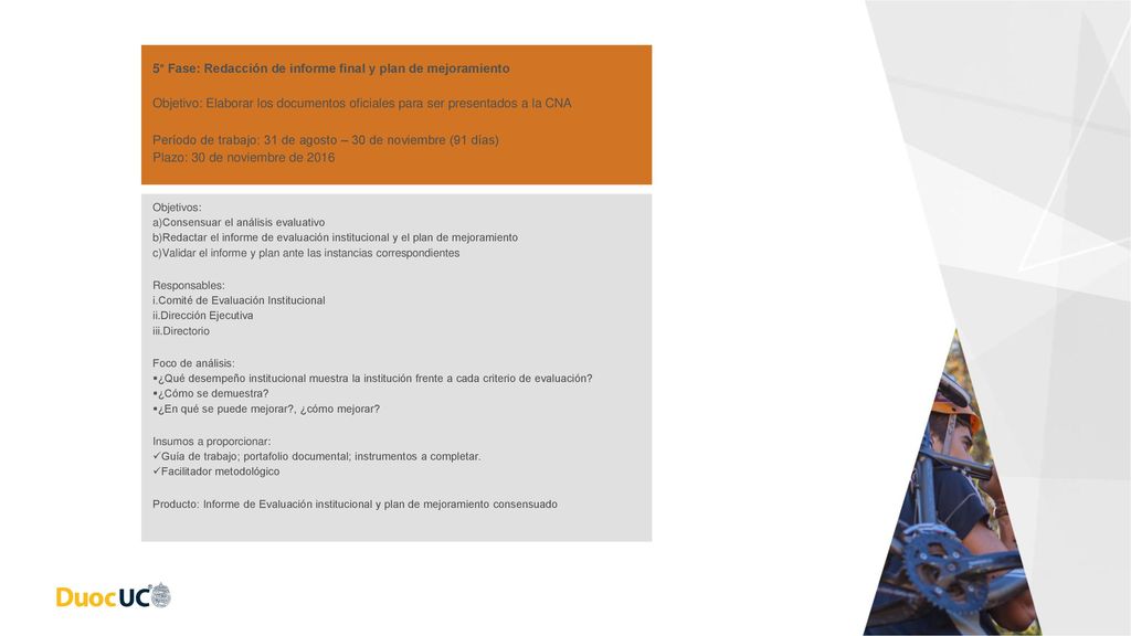 5° Fase: Redacción de informe final y plan de mejoramiento