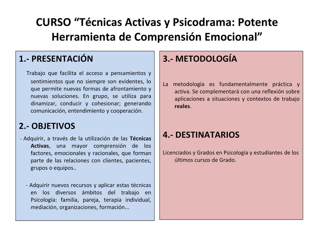 CURSO Técnicas Activas y Psicodrama: Potente Herramienta de Comprensión Emocional