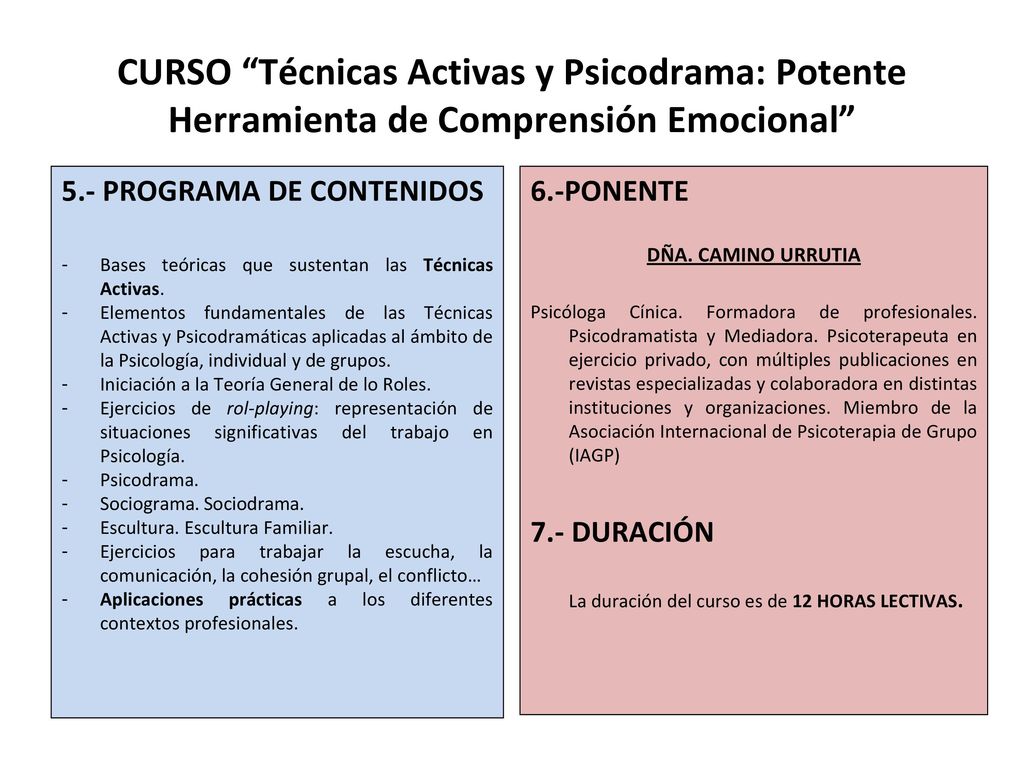 CURSO Técnicas Activas y Psicodrama: Potente Herramienta de Comprensión Emocional