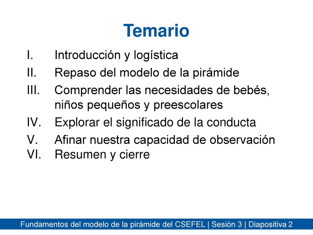 Temario Introducción y logística Repaso del modelo de la pirámide