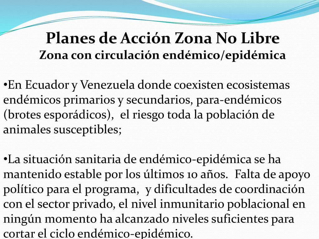 Planes de Acción Zona No Libre Zona con circulación endémico/epidémica
