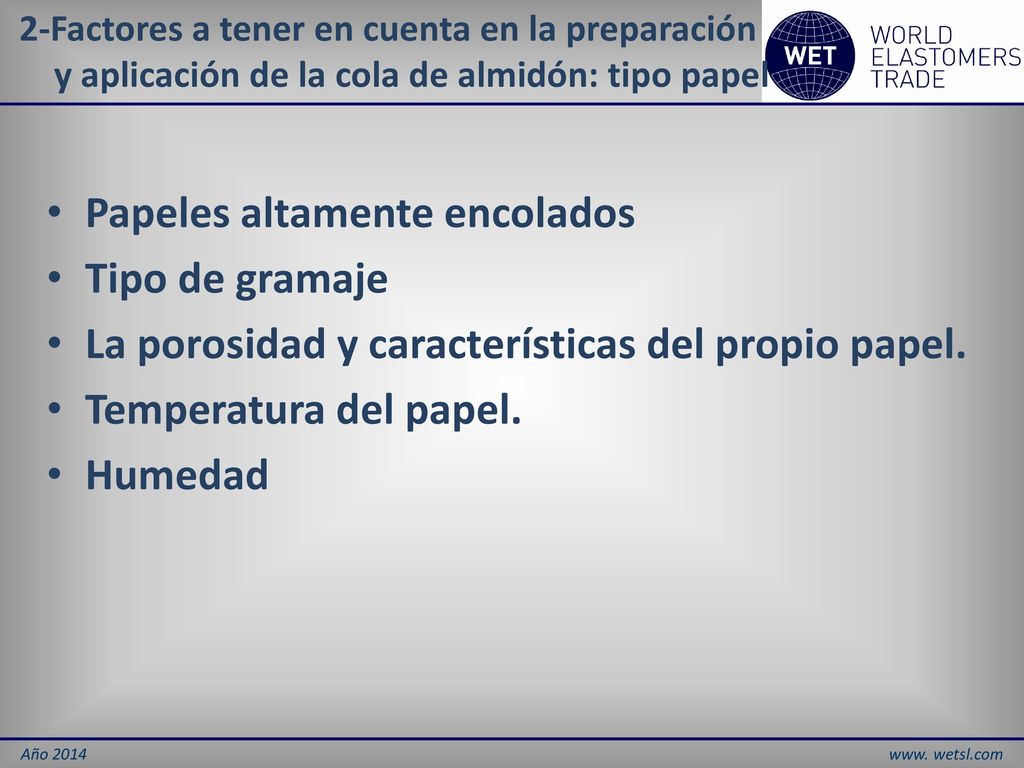 Papeles altamente encolados Tipo de gramaje