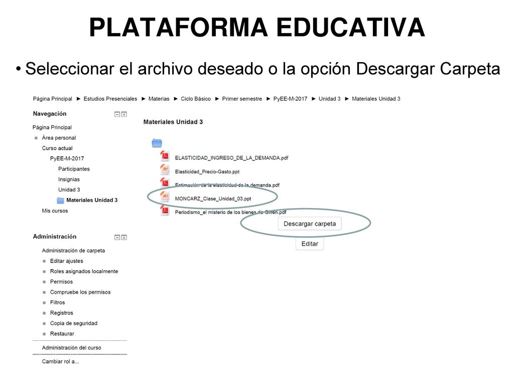 PLATAFORMA EDUCATIVA Seleccionar el archivo deseado o la opción Descargar Carpeta