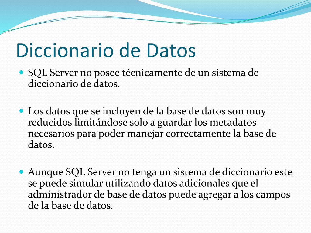 Diccionario de Datos SQL Server no posee técnicamente de un sistema de diccionario de datos.