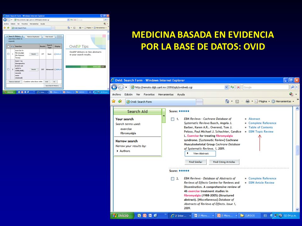 MEDICINA BASADA EN EVIDENCIA POR LA BASE DE DATOS: OVID
