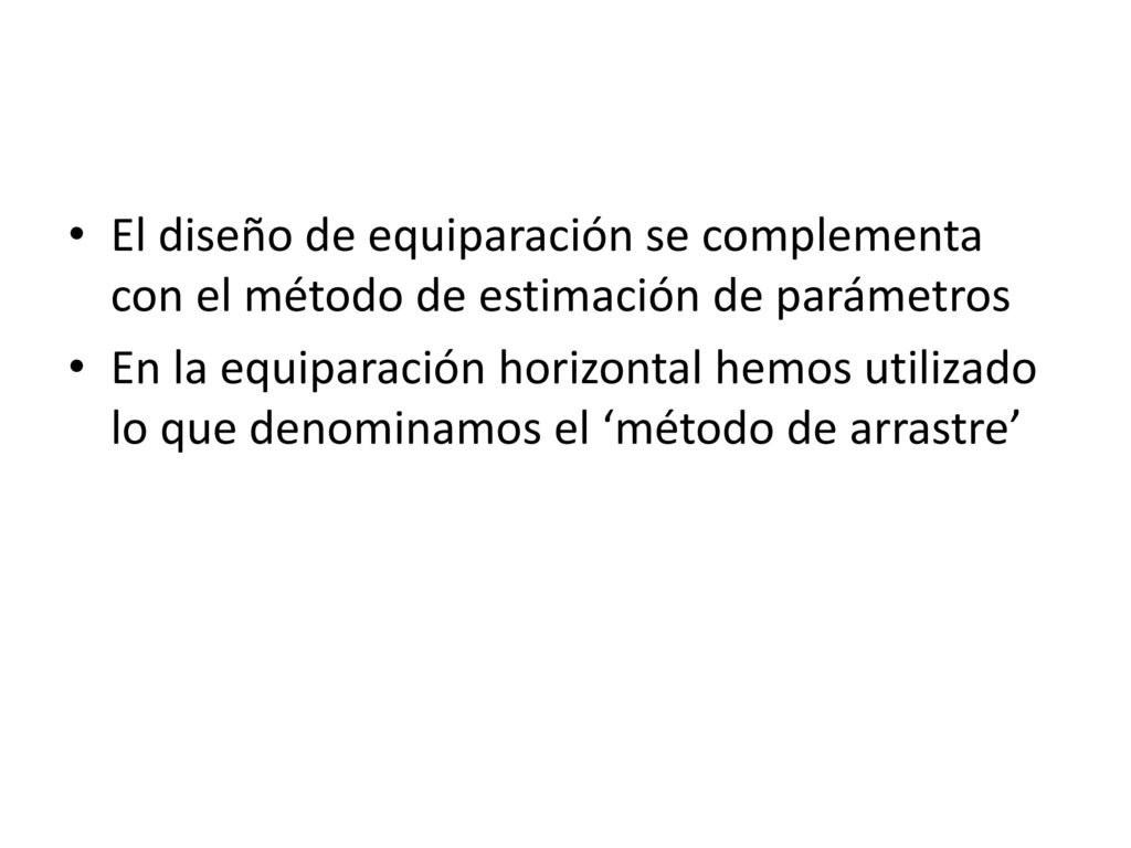 El diseño de equiparación se complementa con el método de estimación de parámetros