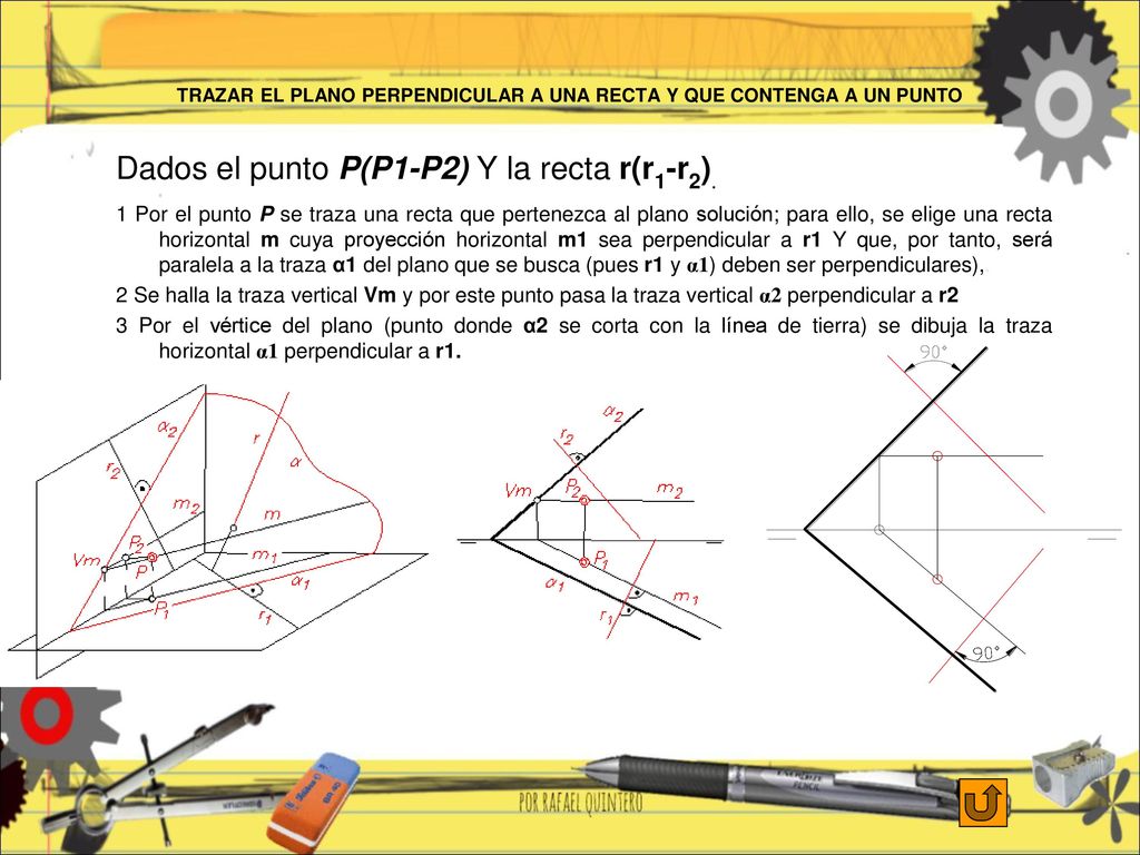 TRAZAR EL PLANO PERPENDICULAR A UNA RECTA Y QUE CONTENGA A UN PUNTO