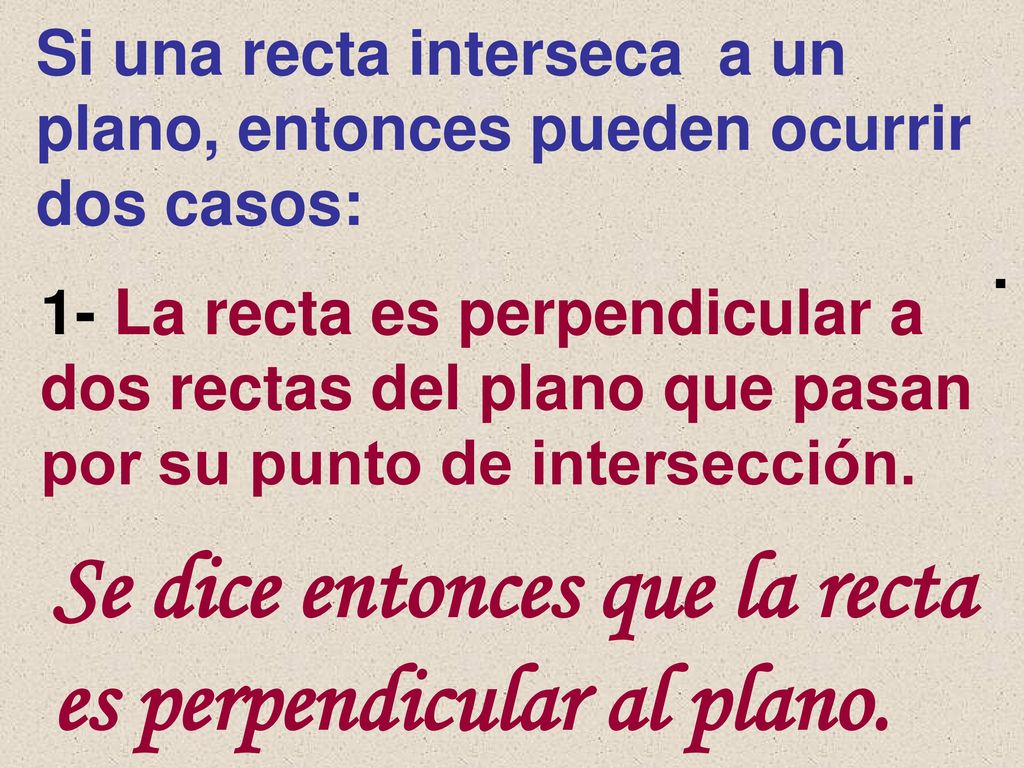 Se dice entonces que la recta es perpendicular al plano.