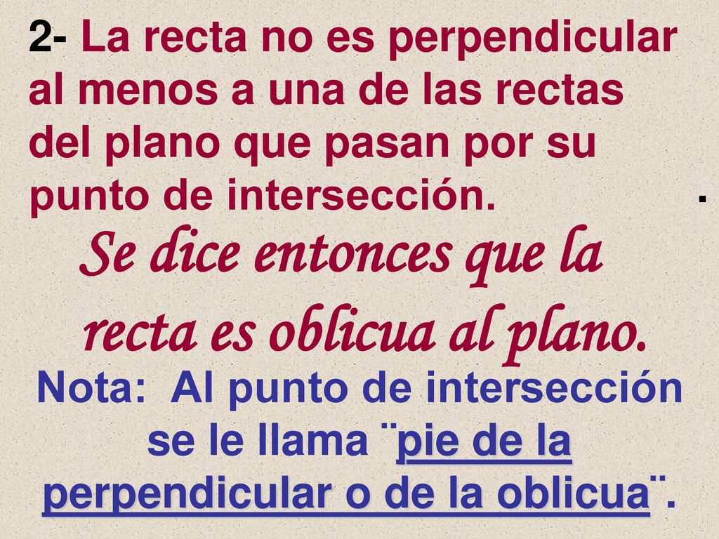 Se dice entonces que la recta es oblicua al plano.
