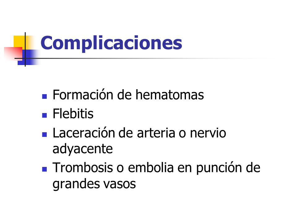 Complicaciones Formación de hematomas Flebitis