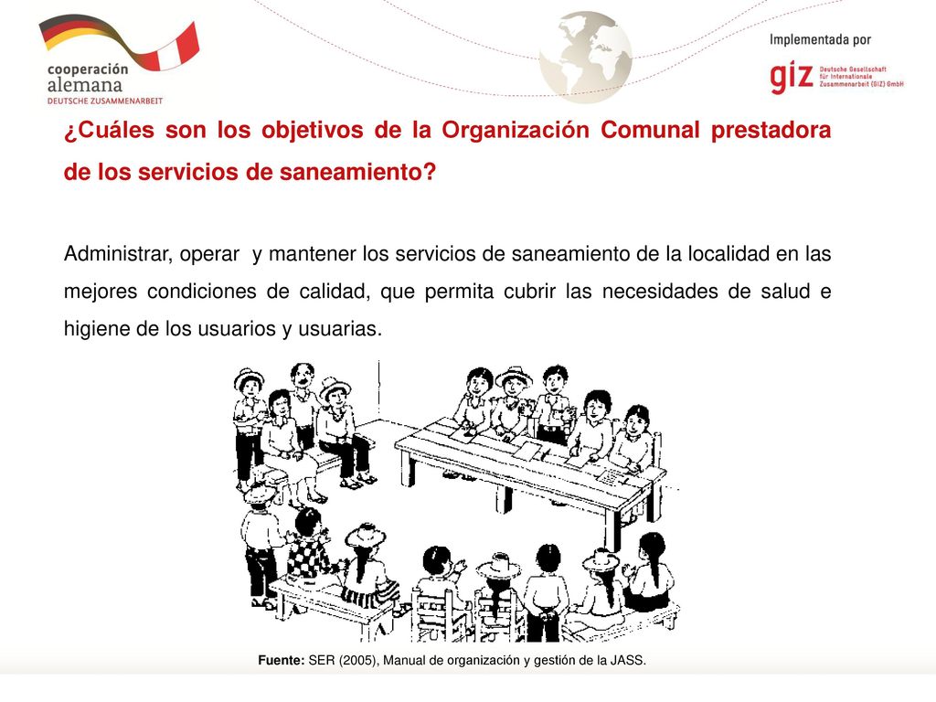 ¿Cuáles son los objetivos de la Organización Comunal prestadora de los servicios de saneamiento