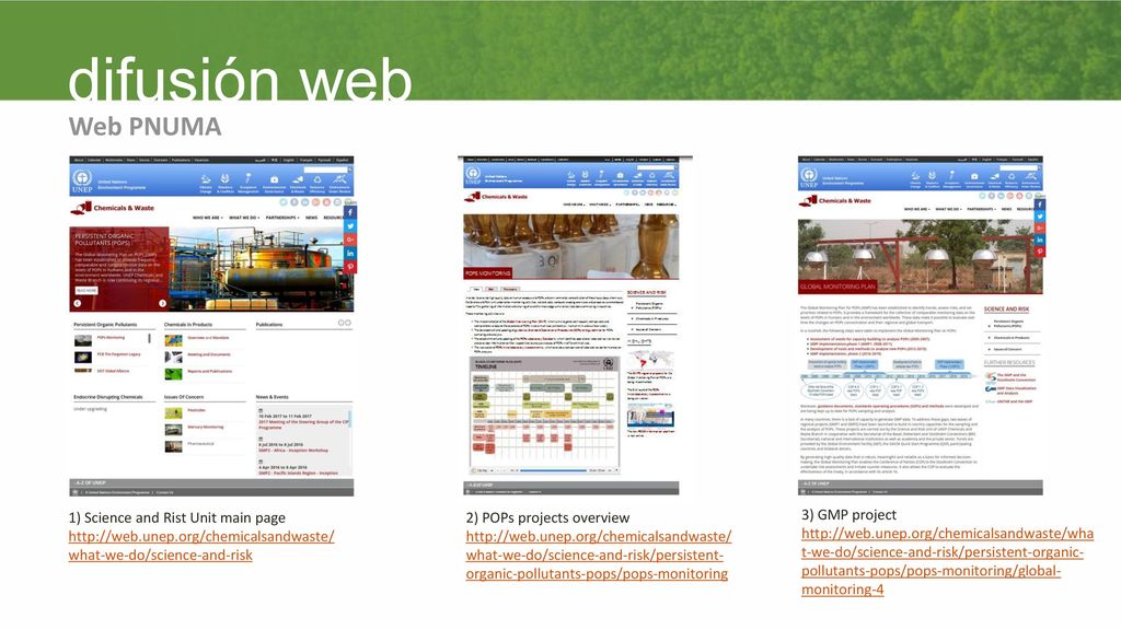 difusión web Web PNUMA 1) Science and Rist Unit main page