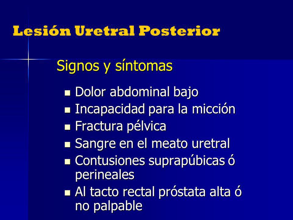 Signos y síntomas Lesión Uretral Posterior Dolor abdominal bajo