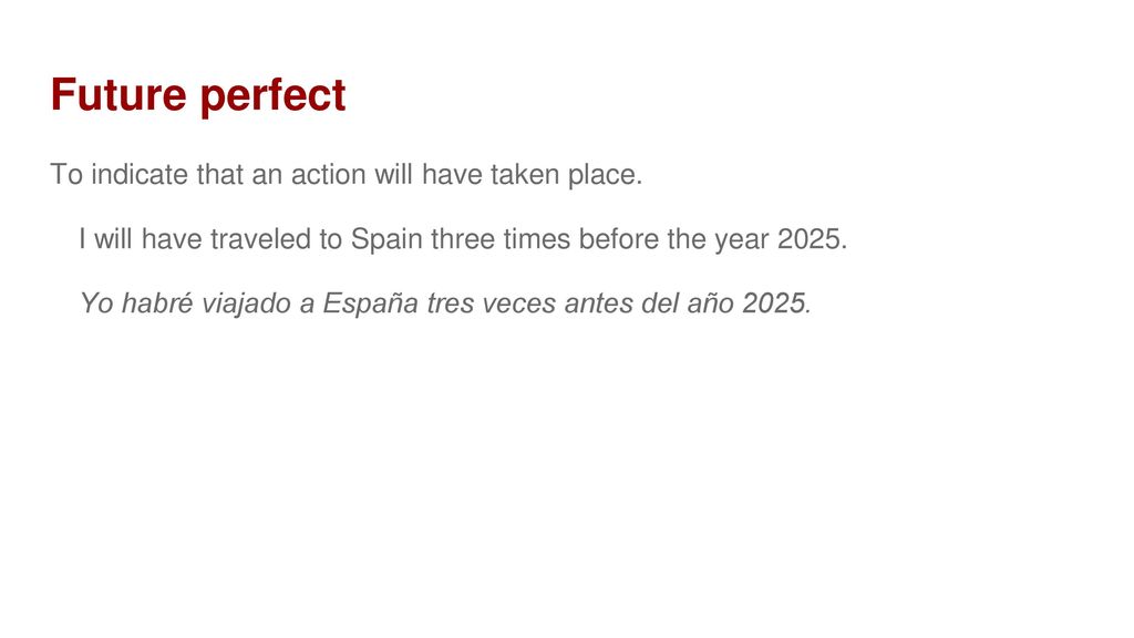 Future perfect To indicate that an action will have taken place.