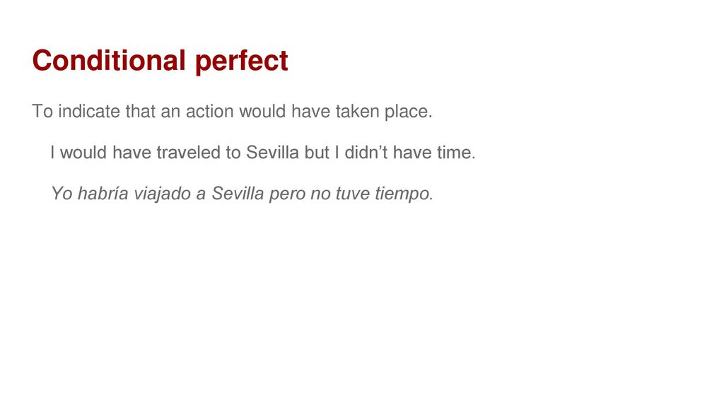 Conditional perfect To indicate that an action would have taken place.