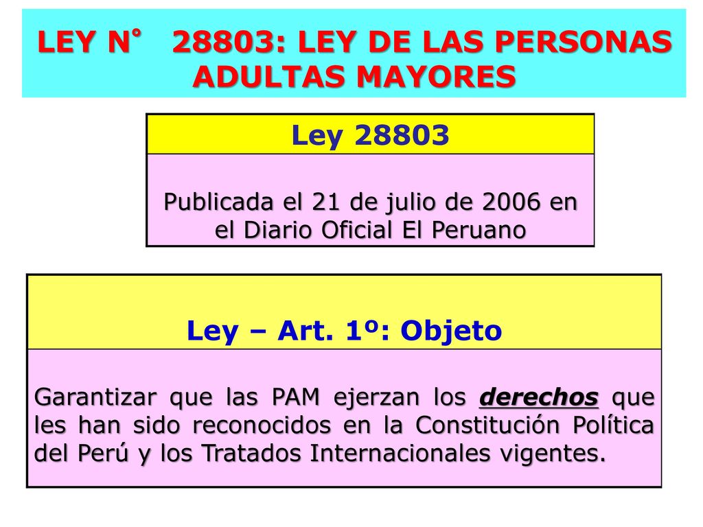 LEY N° 28803: LEY DE LAS PERSONAS ADULTAS MAYORES