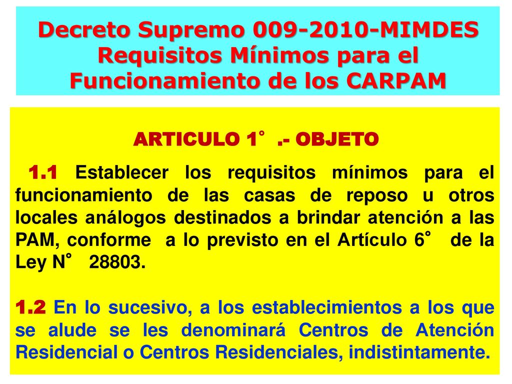 Decreto Supremo MIMDES Requisitos Mínimos para el Funcionamiento de los CARPAM