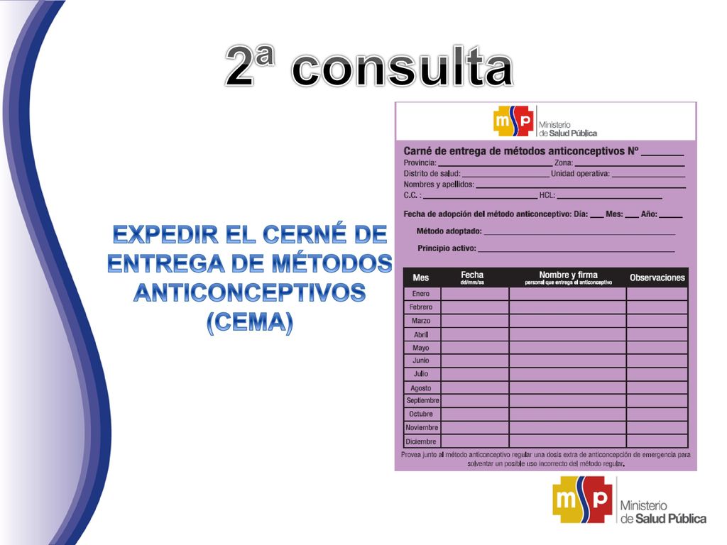 2ª consulta EXPEDIR EL CERNÉ DE ENTREGA DE MÉTODOS ANTICONCEPTIVOS