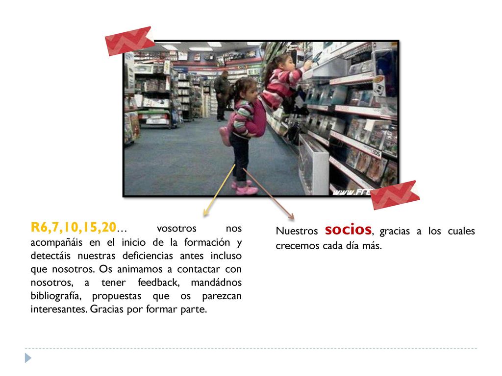 R6,7,10,15,20… vosotros nos acompañáis en el inicio de la formación y detectáis nuestras deficiencias antes incluso que nosotros. Os animamos a contactar con nosotros, a tener feedback, mandádnos bibliografía, propuestas que os parezcan interesantes. Gracias por formar parte.