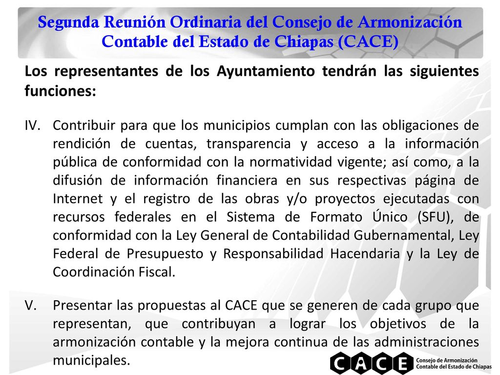Segunda Reunión Ordinaria del Consejo de Armonización Contable del Estado de Chiapas (CACE)