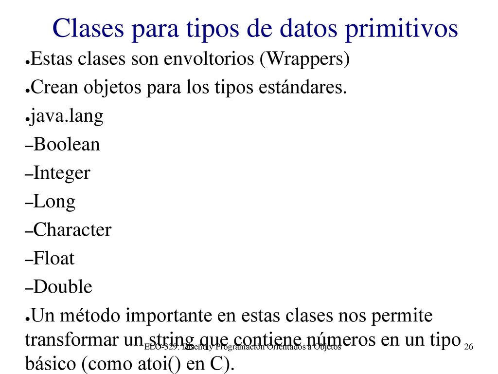 Clases para tipos de datos primitivos
