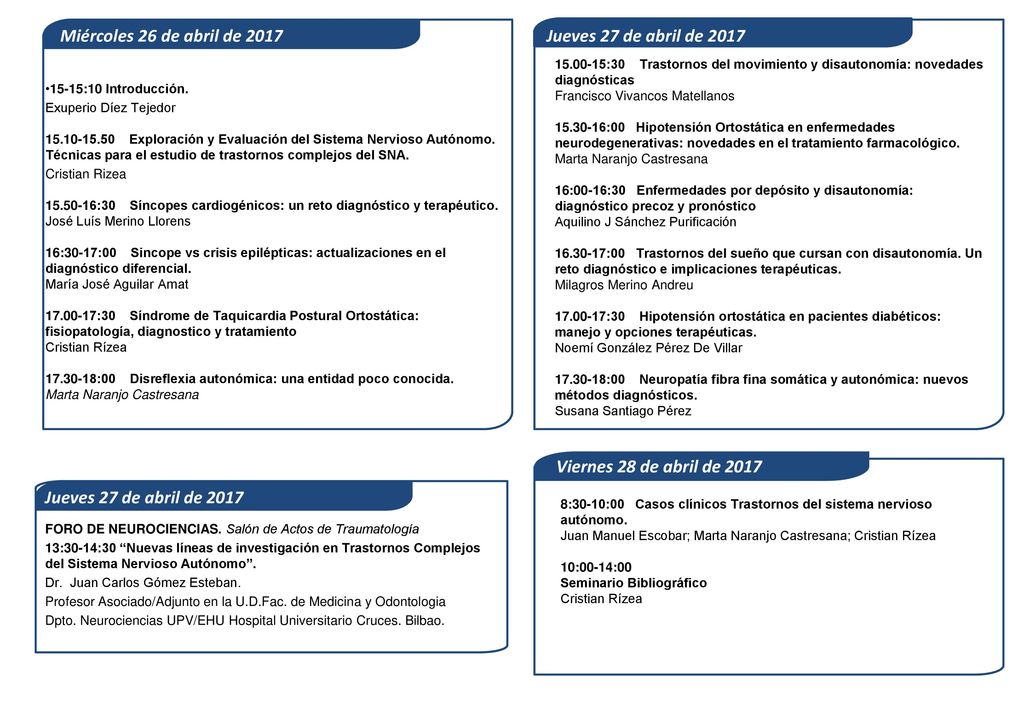 Miércoles 26 de abril de 2017 Jueves 27 de abril de 2017