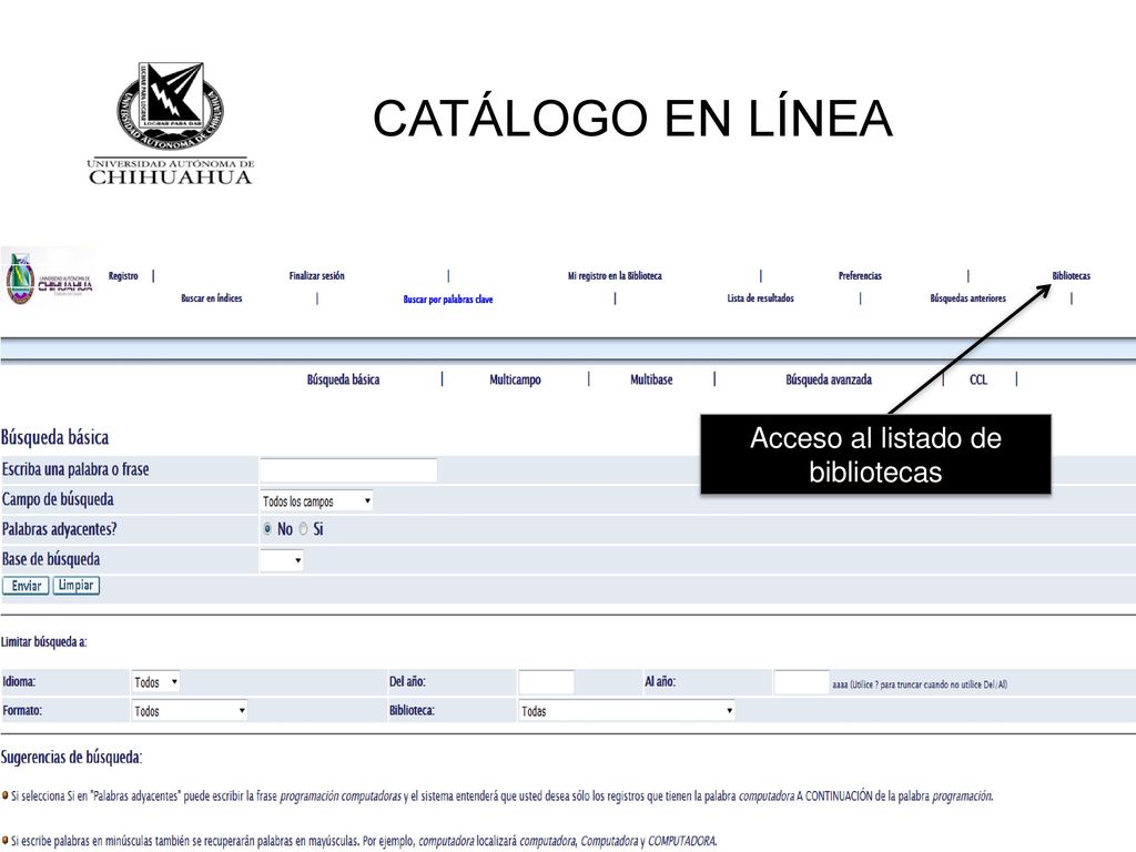 Acceso al listado de bibliotecas