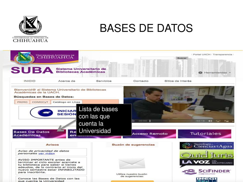 BASES DE DATOS Lista de bases con las que cuenta la Universidad