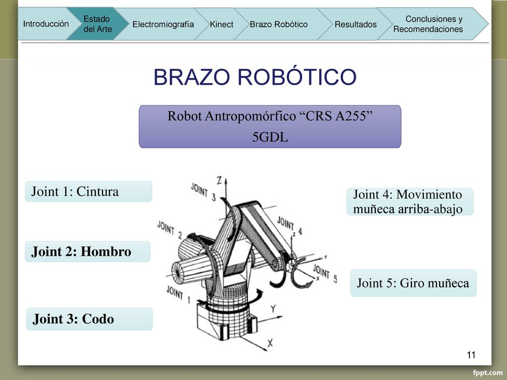 BRAZO ROBÓTICO Robot Antropomórfico CRS A255 5GDL Joint 1: Cintura
