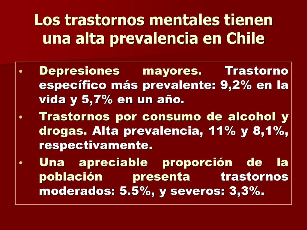 Los trastornos mentales tienen una alta prevalencia en Chile