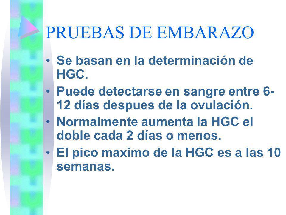 PRUEBAS DE EMBARAZO Se basan en la determinación de HGC.