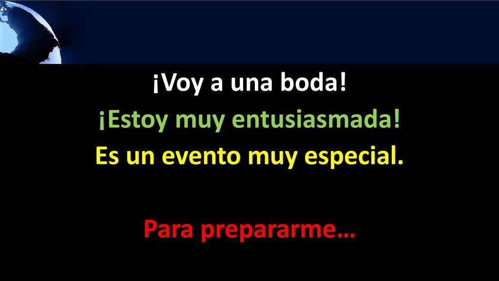 ¡Voy a una boda. ¡Estoy muy entusiasmada. Es un evento muy especial