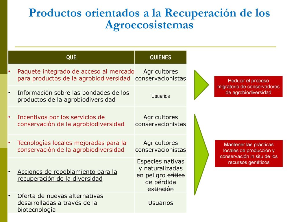 Productos orientados a la Recuperación de los Agroecosistemas
