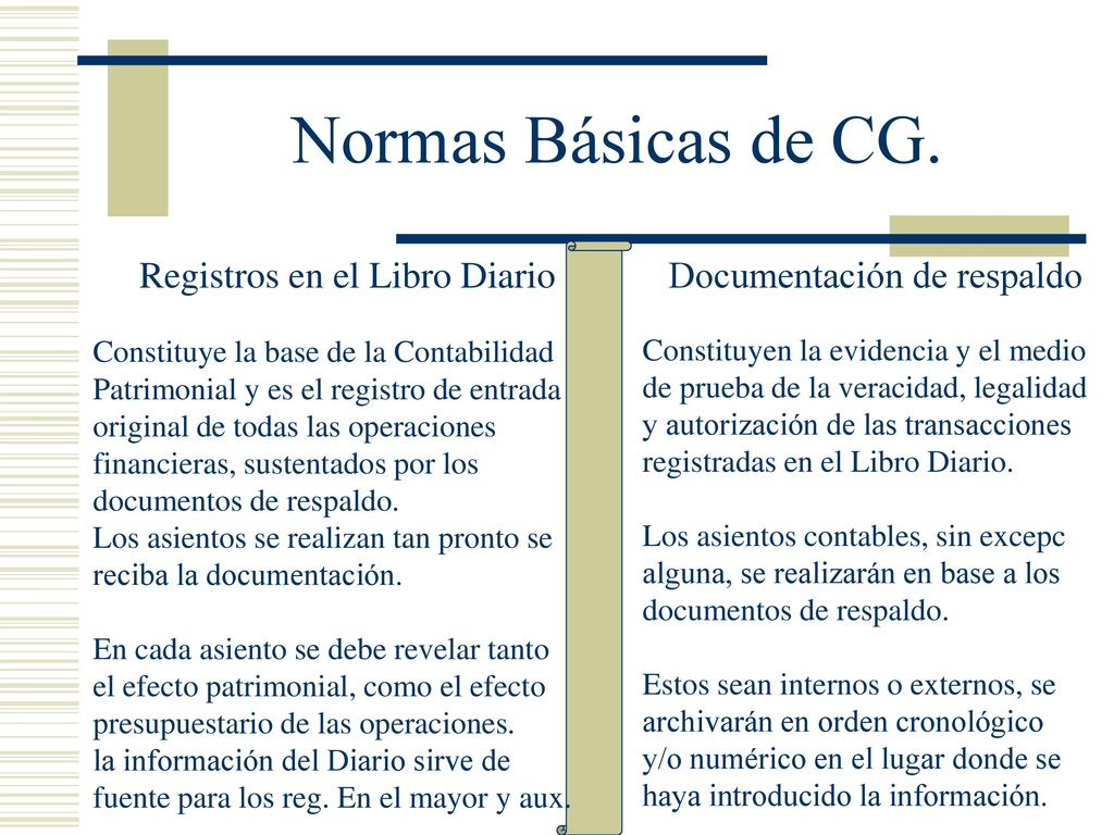 Normas Básicas de CG. Registros en el Libro Diario