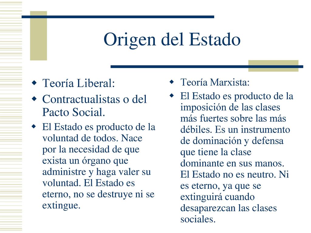 Origen del Estado Teoría Liberal: Contractualistas o del Pacto Social.