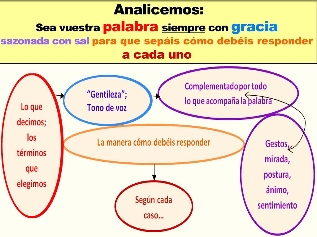 Analicemos: Sea vuestra palabra siempre con gracia sazonada con sal para que sepáis cómo debéis responder a cada uno