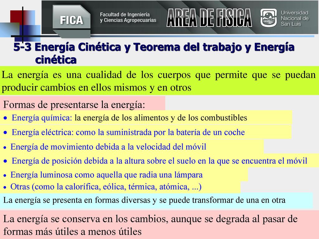 AREA DE FISICA 5-3 Energía Cinética y Teorema del trabajo y Energía cinética.