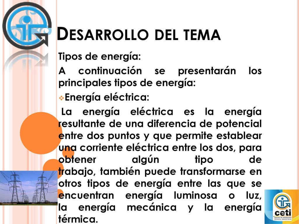 Desarrollo del tema Tipos de energía: