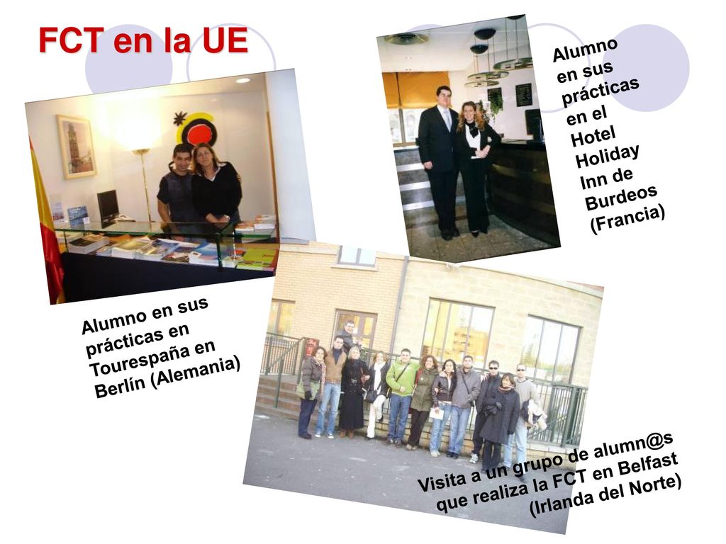 FCT en la UE Alumno en sus prácticas en el Hotel Holiday Inn de Burdeos (Francia) Alumno en sus prácticas en Tourespaña en Berlín (Alemania)