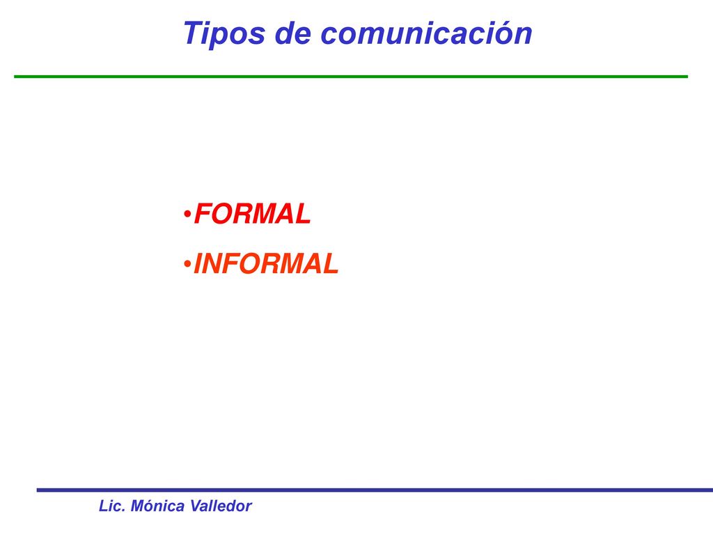Tipos de comunicación FORMAL INFORMAL Lic. Mónica Valledor